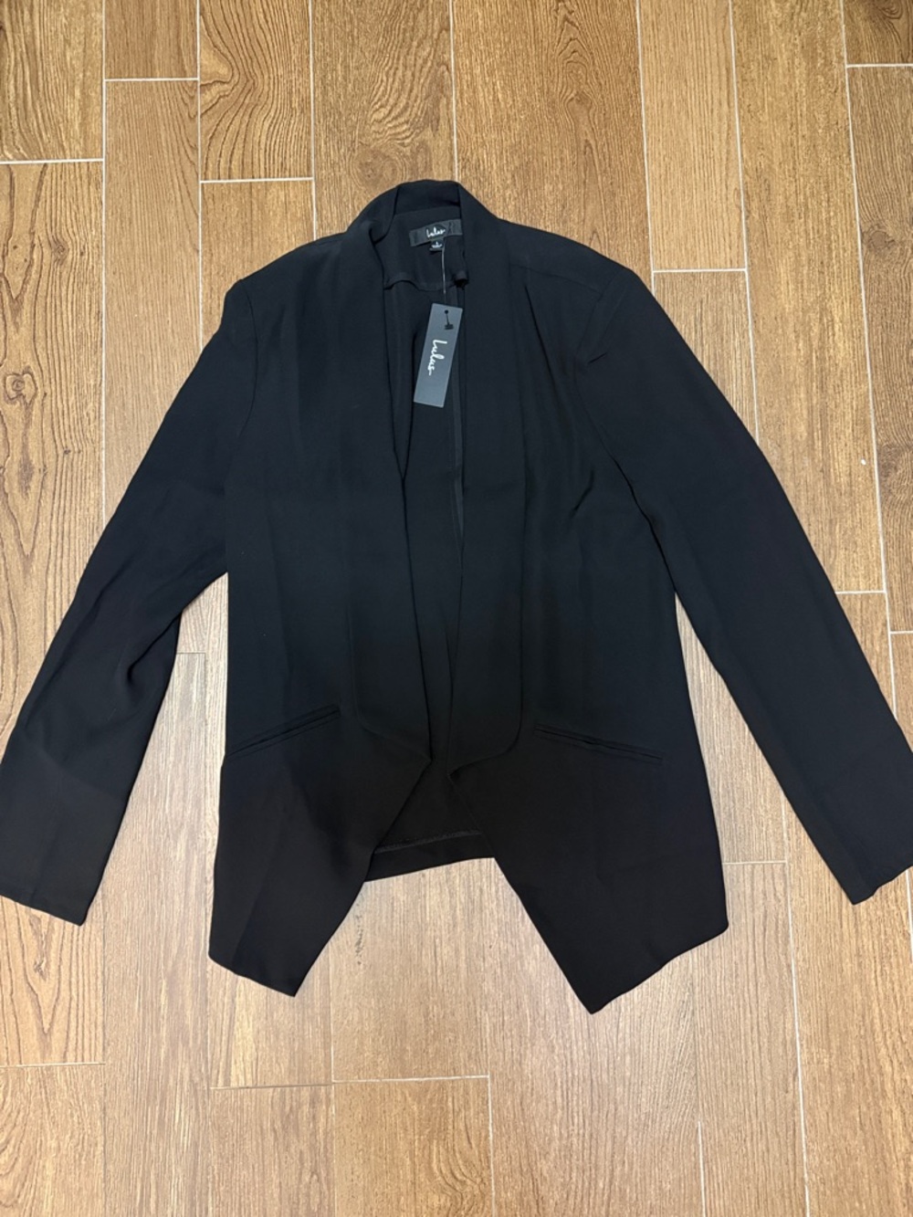 Lulu's Black Open Front Draped Blazer